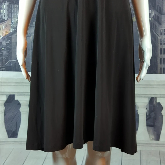 EVAN-PICONE sz 14 Jet Black Ruched V-Neck A-Line Dress - Picture 4 of 6